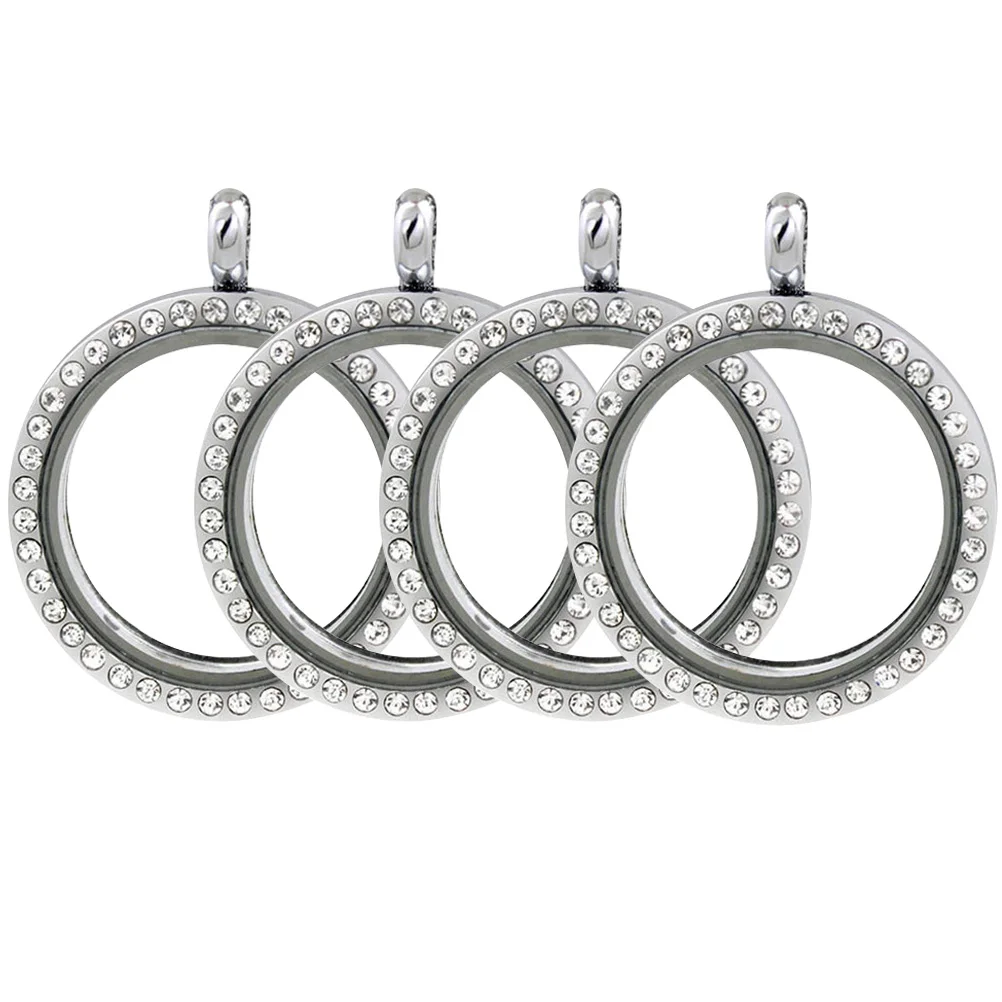 

4Pcs Alloy Photo Pendant Lockets Rhinestone Bezel Round Openable Photo Holders for DIY Jewelry Making Memory Charms