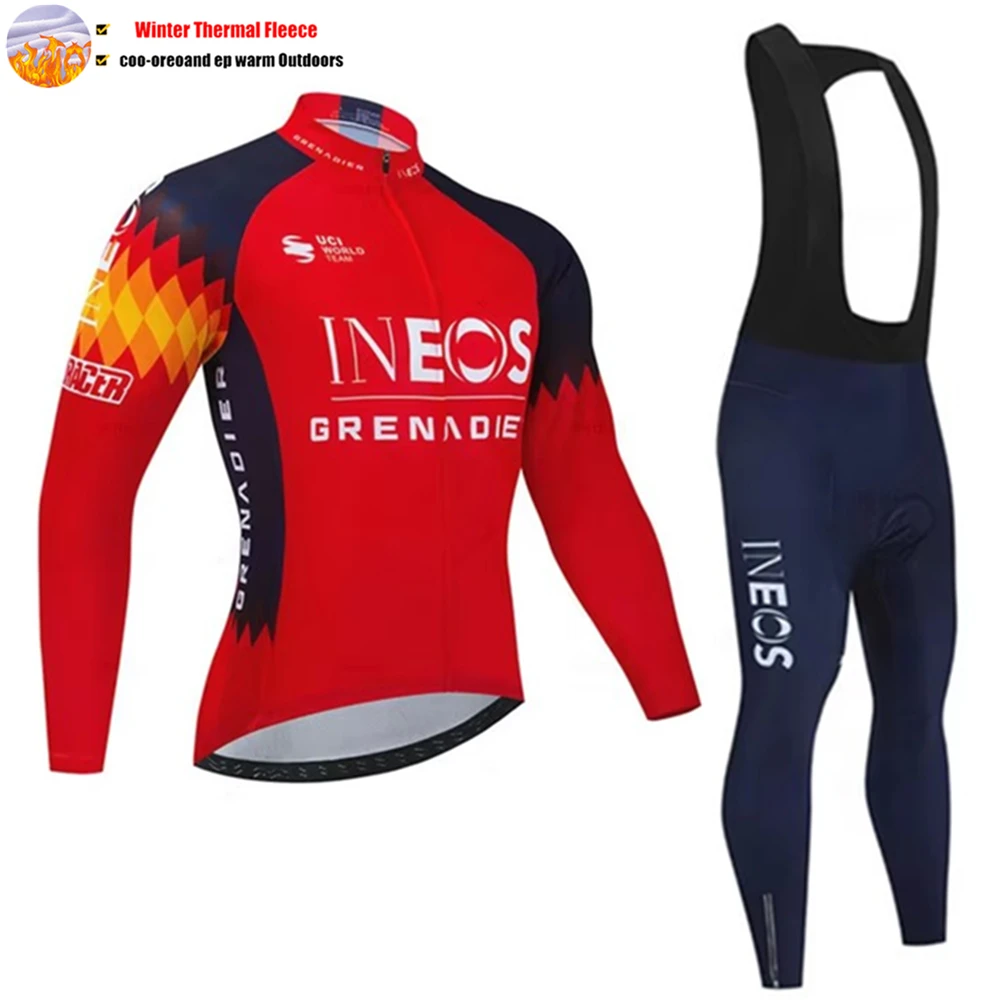 2025 INEOS Termal Fleece Cycling Jersey Men's Biking Clothes Clothing Long Sleeve Thermal Winter Man Outfit Bicycles Retro Cycle