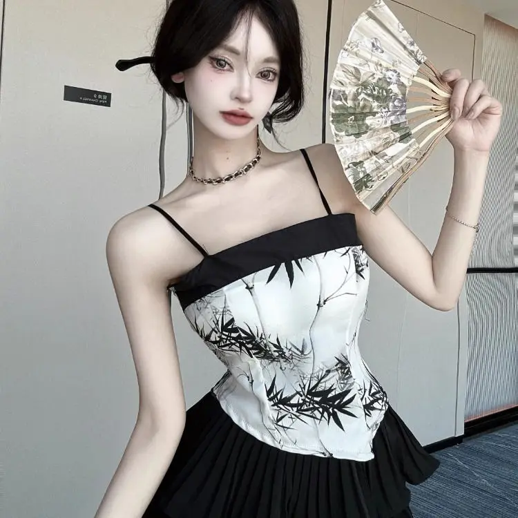 

Retro Spicy Girl Sexy Bra Vest Women's 2024 Summer Style New Chinese Bottom Outerwear With Inner Strap Top Y2k Fashion