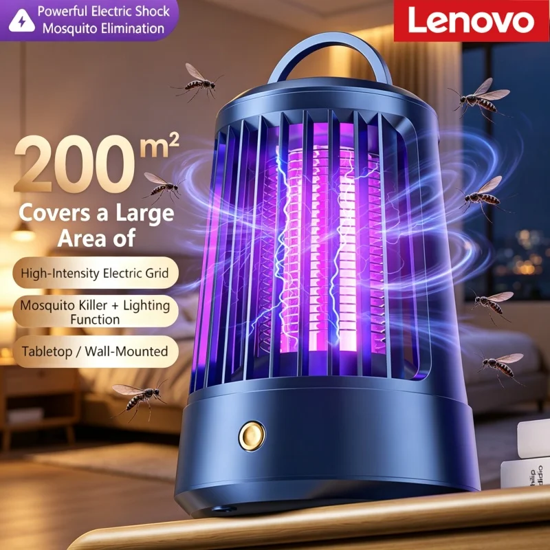 Lâmpada assassina de mosquitos recarregável por USB Lenovo, 4500V, armadilha silenciosa para insetos, para uso interno, doméstico, ao ar livre, camping, novo