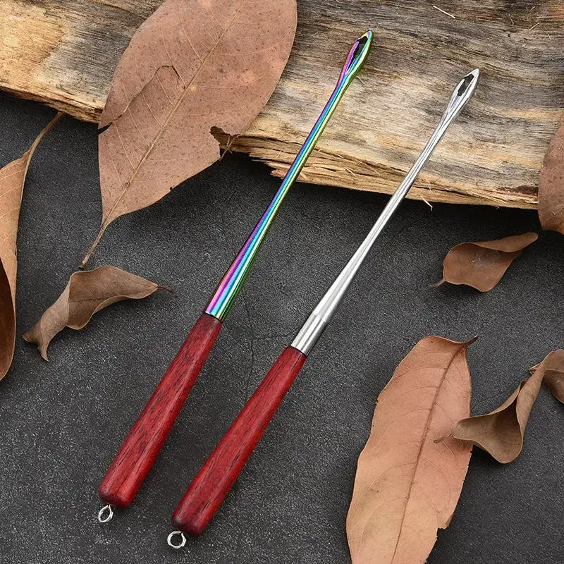 Multifunctional Fishing Hook Remover Stainless Steel Wooden Handle Deep Throat Hook Head Fish Hook Removal Tool