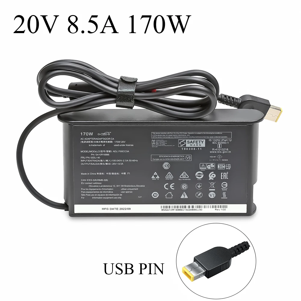 170W 20V 8.5A USB Laptop Power Adapter Charger For Lenovo Thinkpad P1 P50 P51 P52 P53 P70 P73 W540 W541 T540P Yoga 15 45N0487