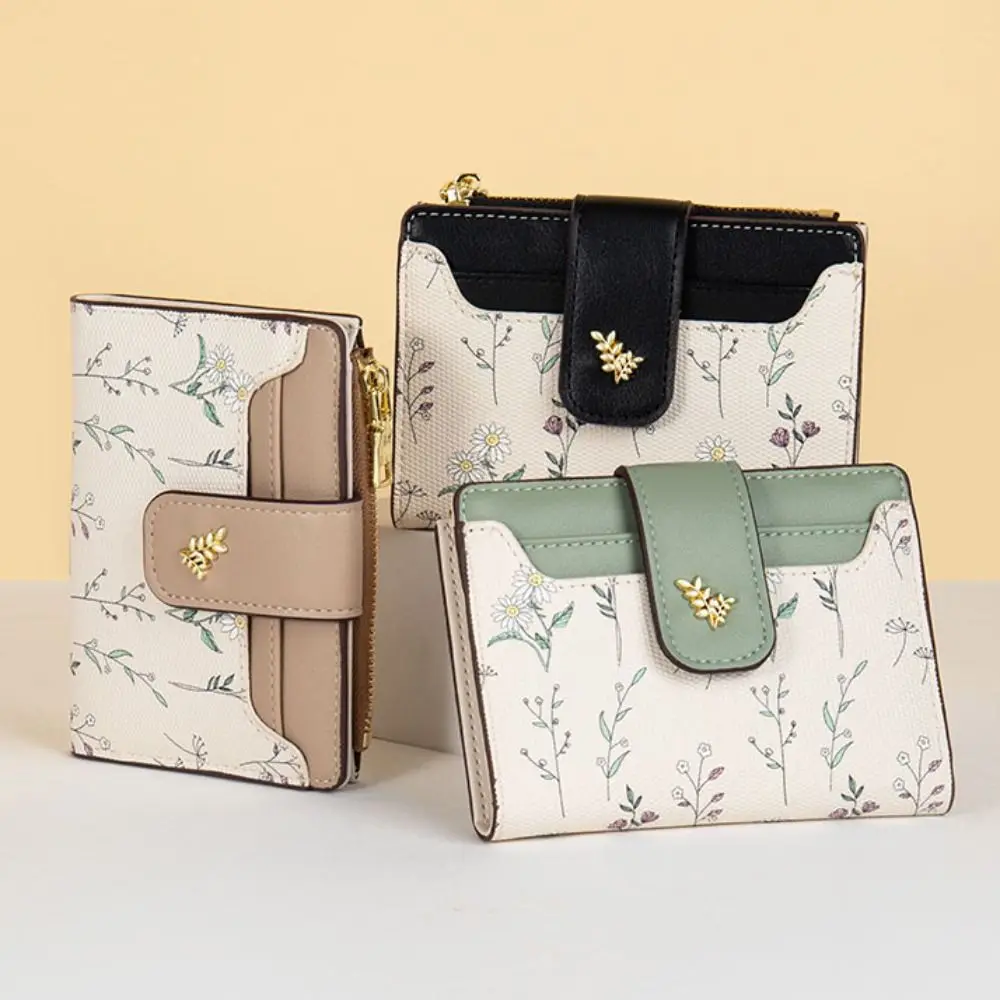 

Fashion Slim Short Wallet Zipper Multi-Cards Coin Purse Small Flowers Hasp Card Bag Women