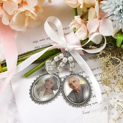Wedding Boutonniere Angel Bowknot Photo Frame Charm Pin Brooch 2 Frame for Mother of Bride or Groom or Flower Bouquet