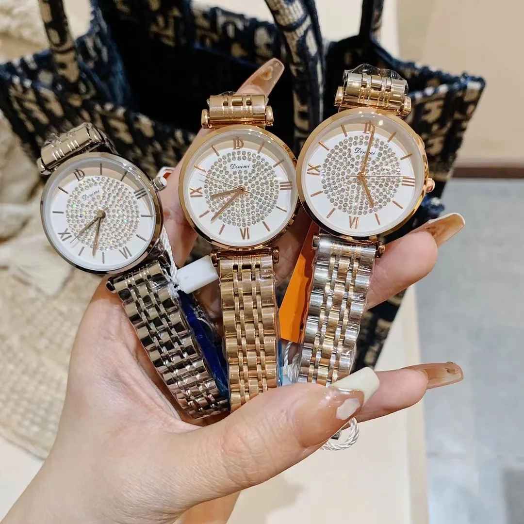 Starry Night Shining MINI Crystals Watches Women Neutral Roman Business Dress Wrist watch Leather Strap Steel Bracelets Quartz