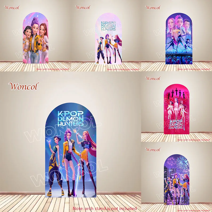 KPop شيطان الصيادين قوس غطاء رومي زوي ميرا عيد ميلاد خلفية البوليستر على الوجهين KPop شيطان الصيادين قوس خلفية ديكور #1