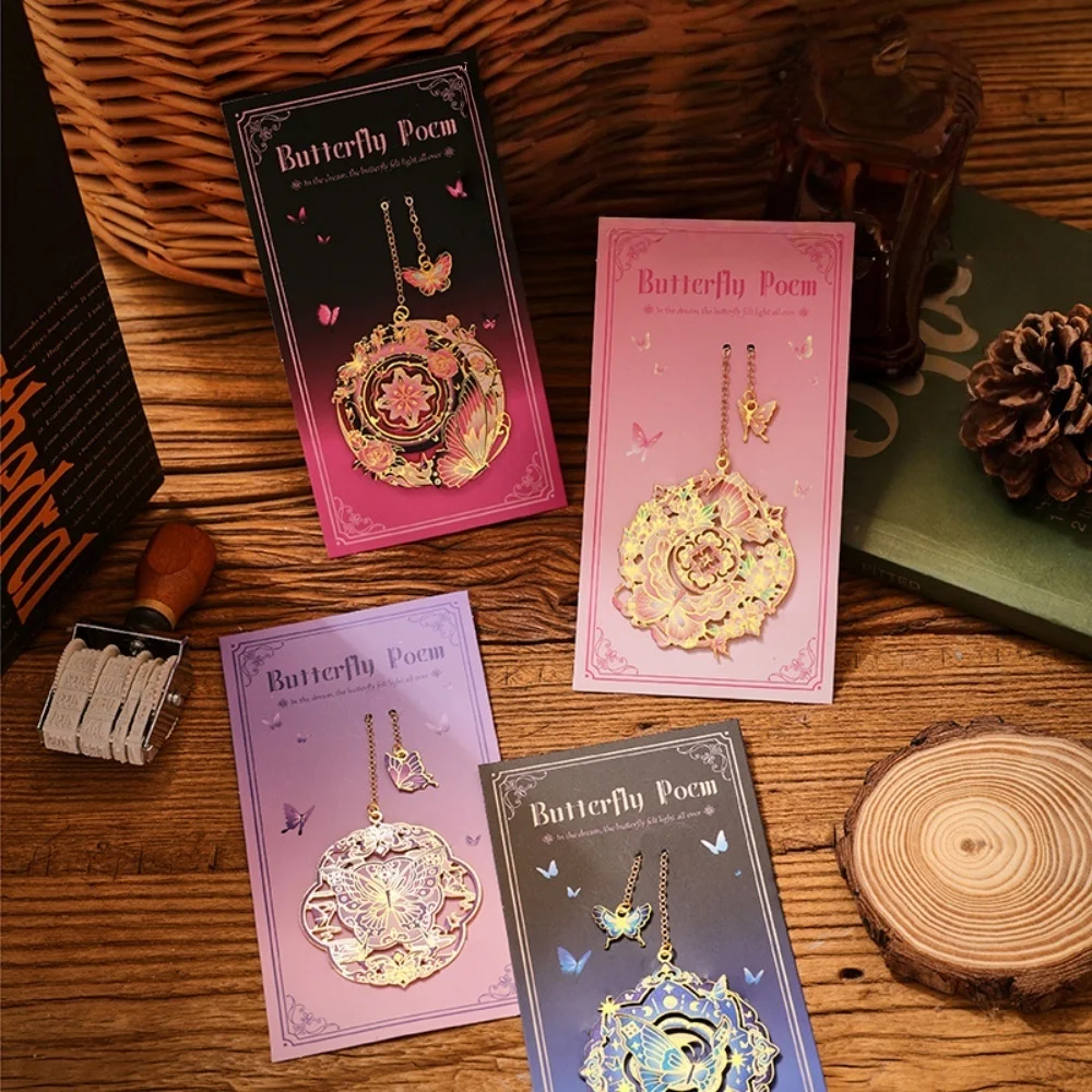 Bronzing Butterfly Metal Book Colorful Clip Bookmark With Chain Heart Sun Floral Bookmark Reading Student School Office Supplies