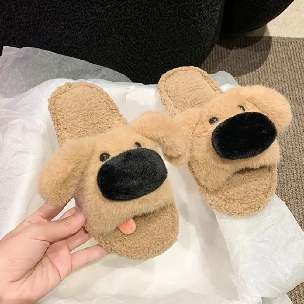 Homewear آذان طويلة الكلب النعال الشتاء رشاقته الدافئة الكرتون فروي النعال لينة سميكة سوليد المنزل أحذية قطنية الهدايا #3