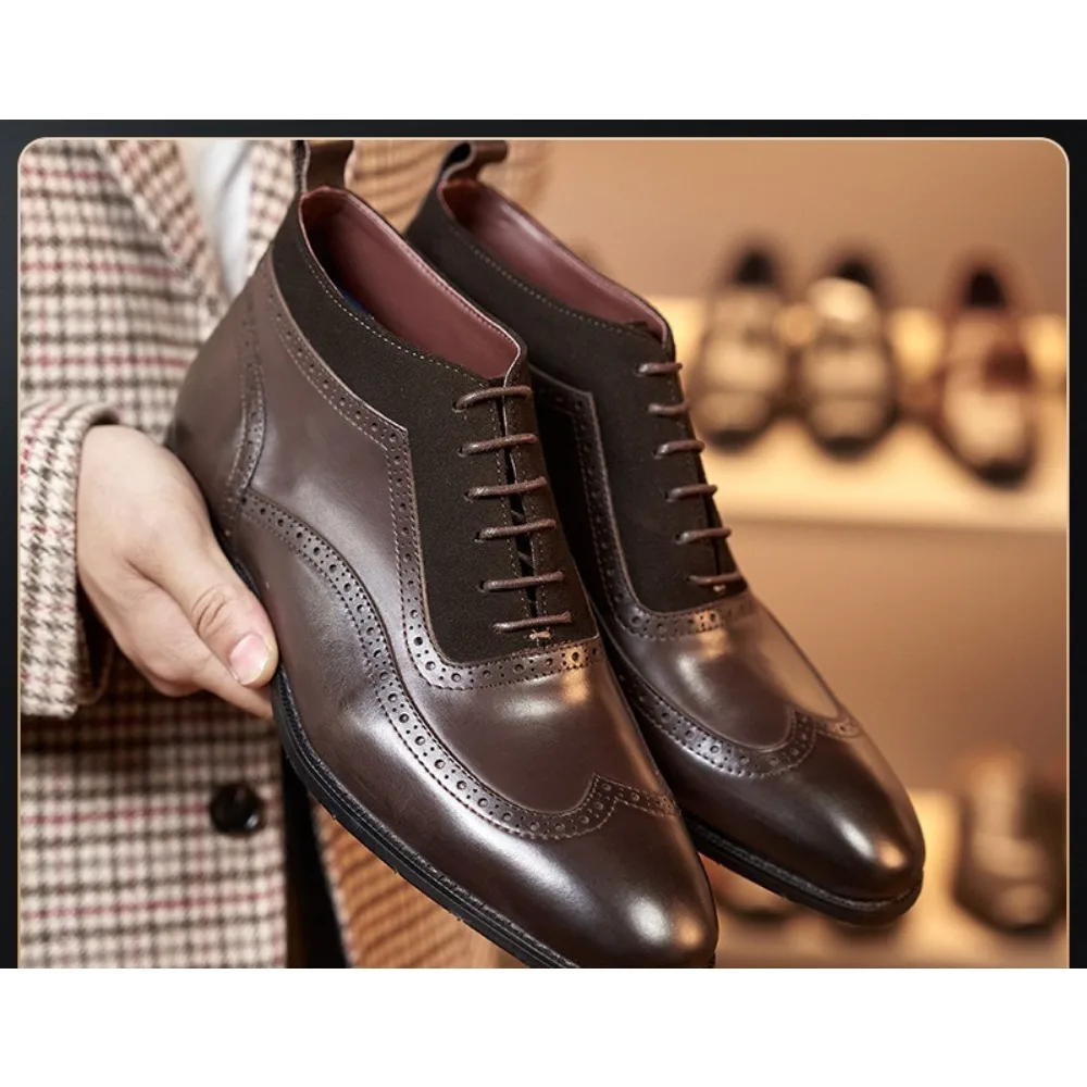 

Мужские высокие кожаные ботинки, сшитые кожаные универсальные удобные классические деловые офисные повседневные ботинки челси, удобная одежда, нежные