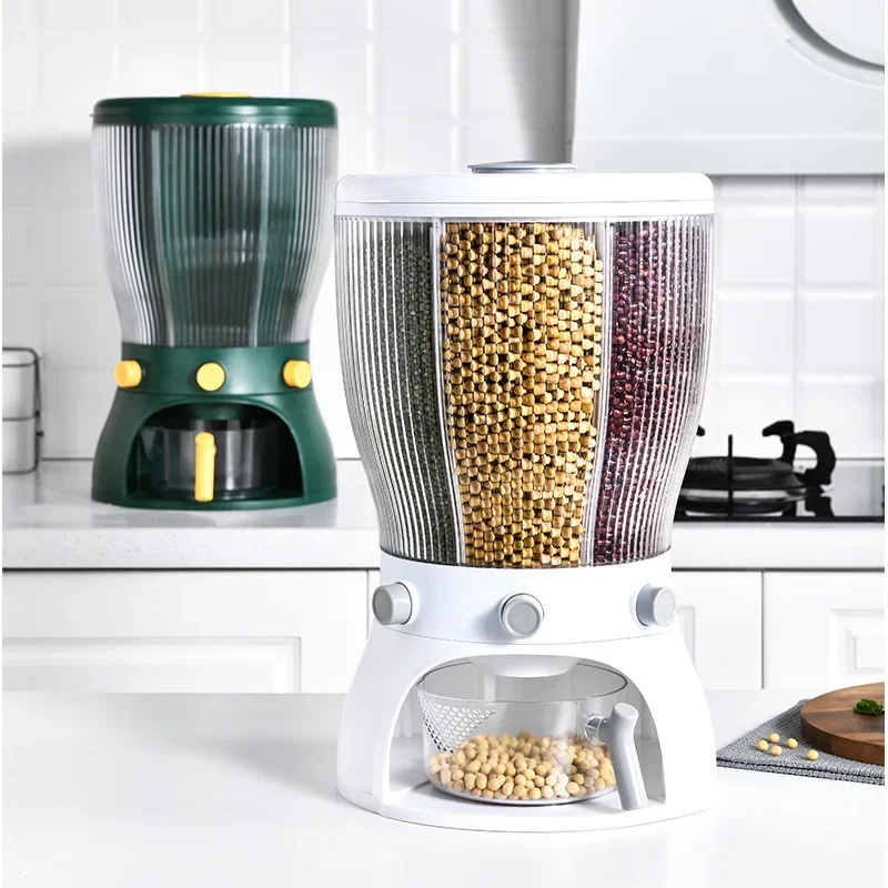 20KG Rotating Food Storage Box with Lid - Moisture & Insect-Proof Grain Organizer, Separated Rice Bucket