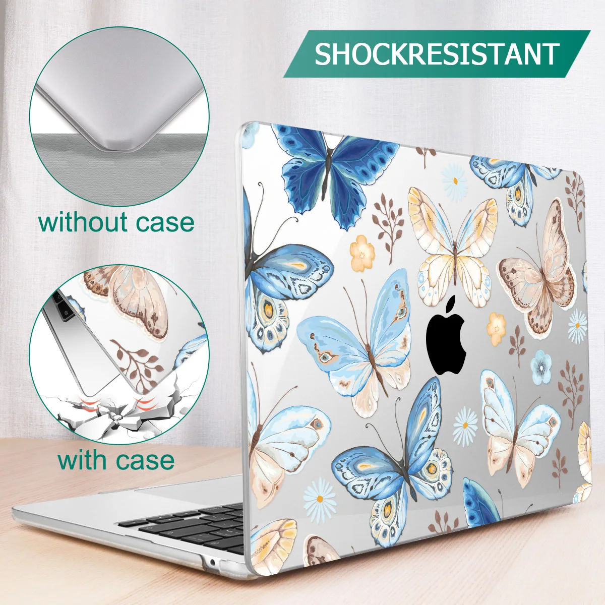 Blue Butterfly Crystal Case for MacBook 2024 M4 M2 Air 15 13 A2681 A2337 M1 2020 Pro 14 16 A2779 A2780 A2485 touch bar A2338