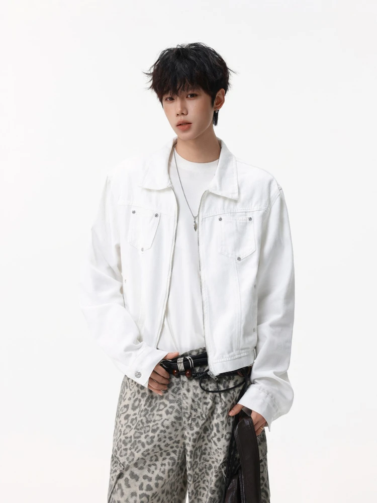 

Ретро американские заклепки ort Work Jaet Свободная повседневная одежда из смеси хлопка и полиэстера с застежкой-молнией с откидным воротником Модная верхняя одежда