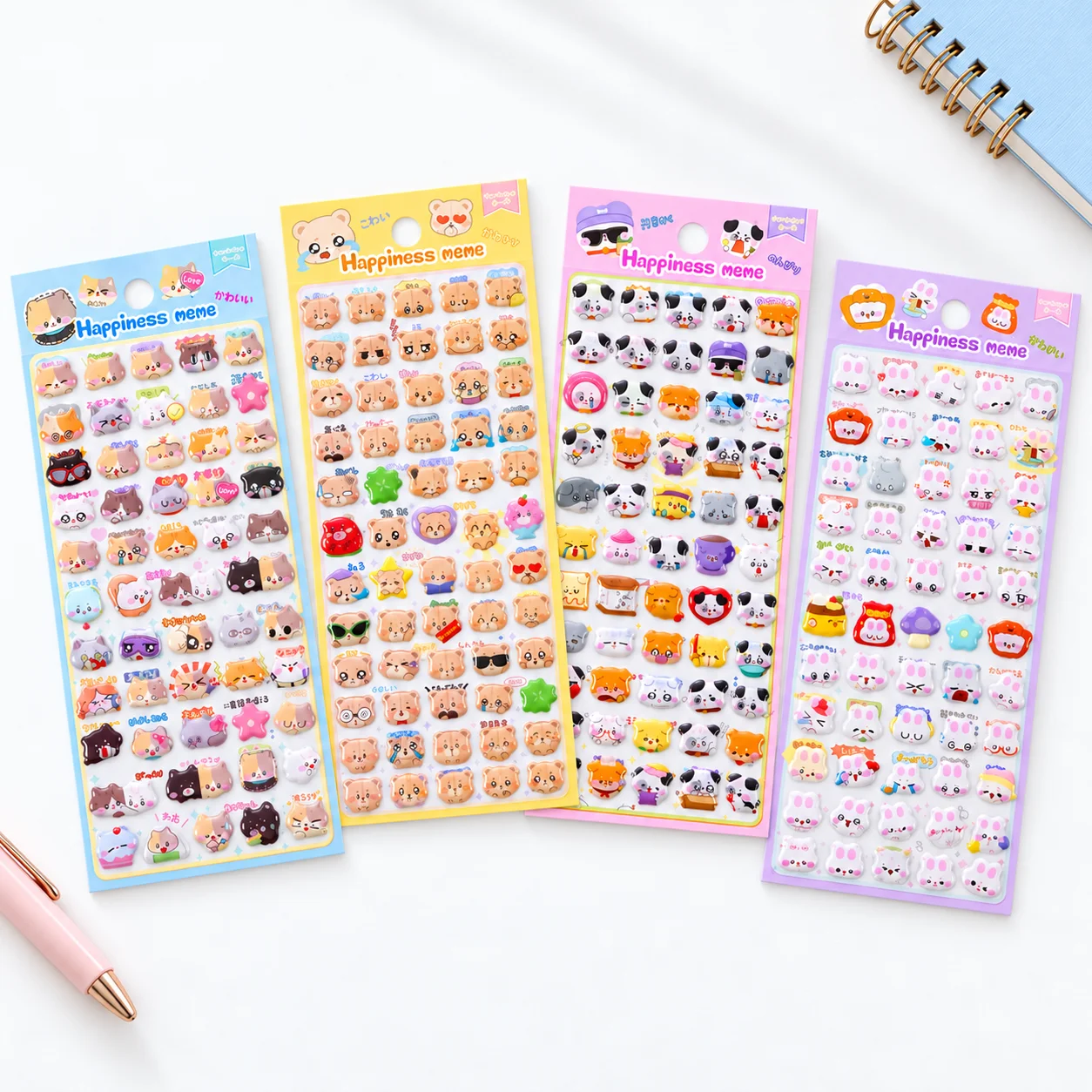 4 pcs Funny Animals Expressions 3D Crystal Stickers Scrapbooking DIY Journaling Stationery Diary Decor Stickers Cute Stickers