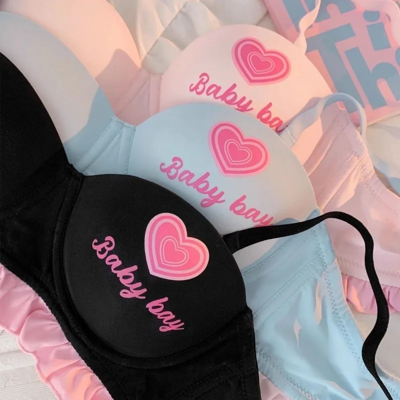 مجموعة الملابس الداخلية المستوحاة من لوليتا للصدر الصغير، حمالة صدر رافعة لاسلكية لتعزيز المنحنيات، حمالة صدر ذات طراز جميل ولباس داخلي Tushy