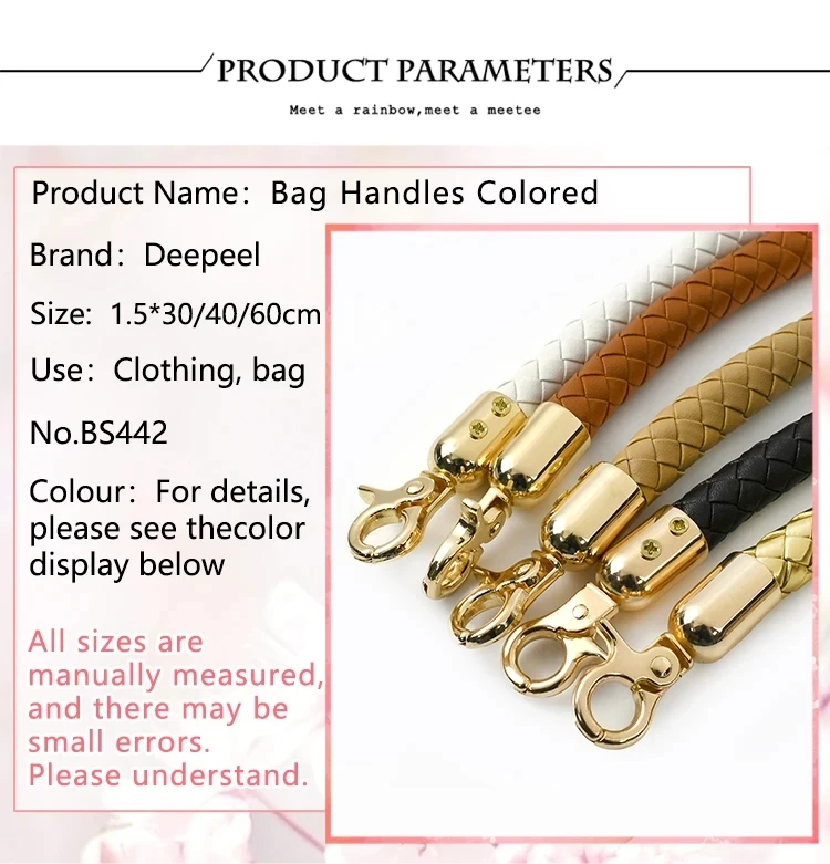 1/2Pcs 30/40/60mm PU Leather Woven Handbag Handle Metal Buckle for Women Shoulder Bag Purse Bags Strap Replace Accessories
