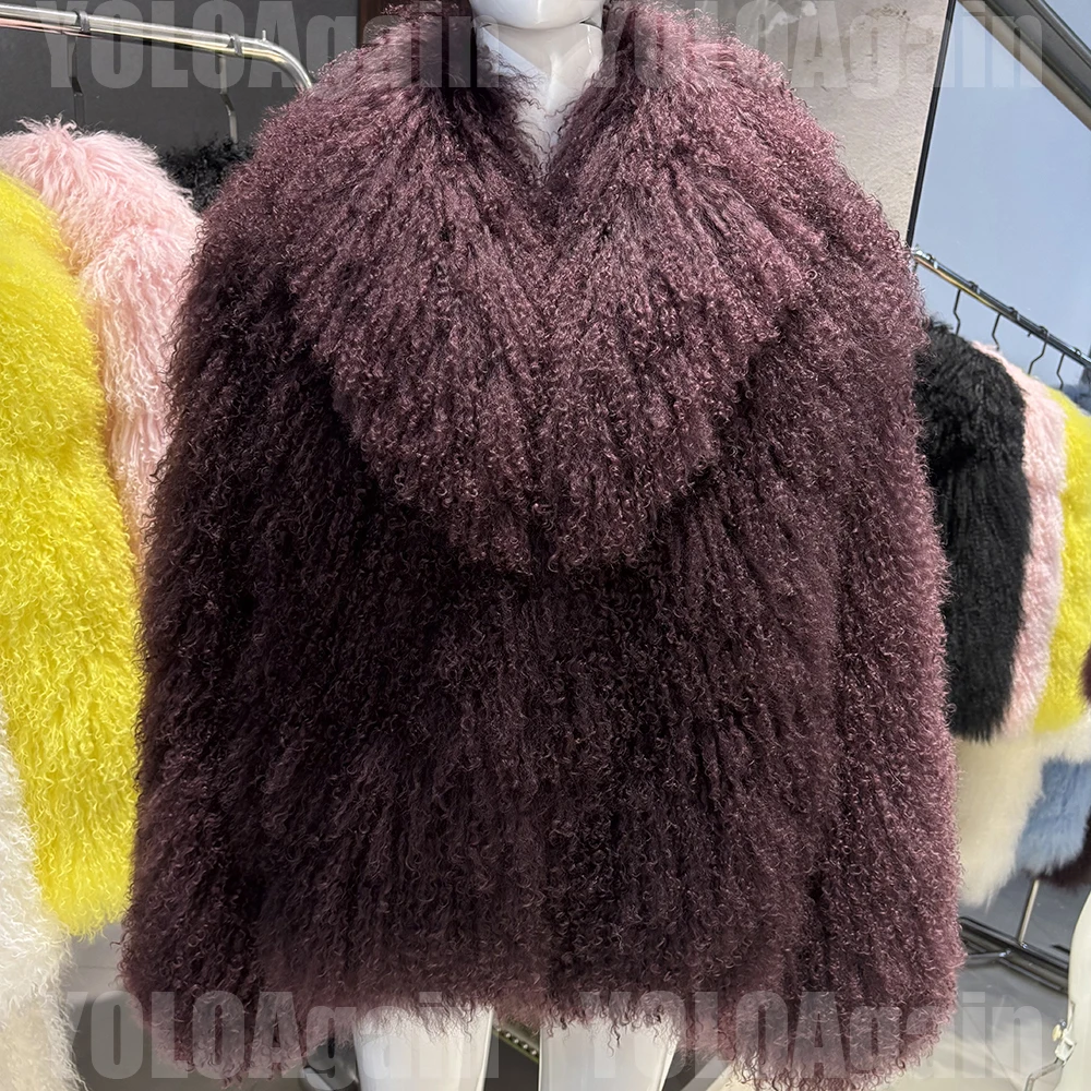 YOLOAgain 2025 Winter Warm Women's Real Mongolia Sheep Fur Jacket Plus Size 8XL Sheep Fur Coat