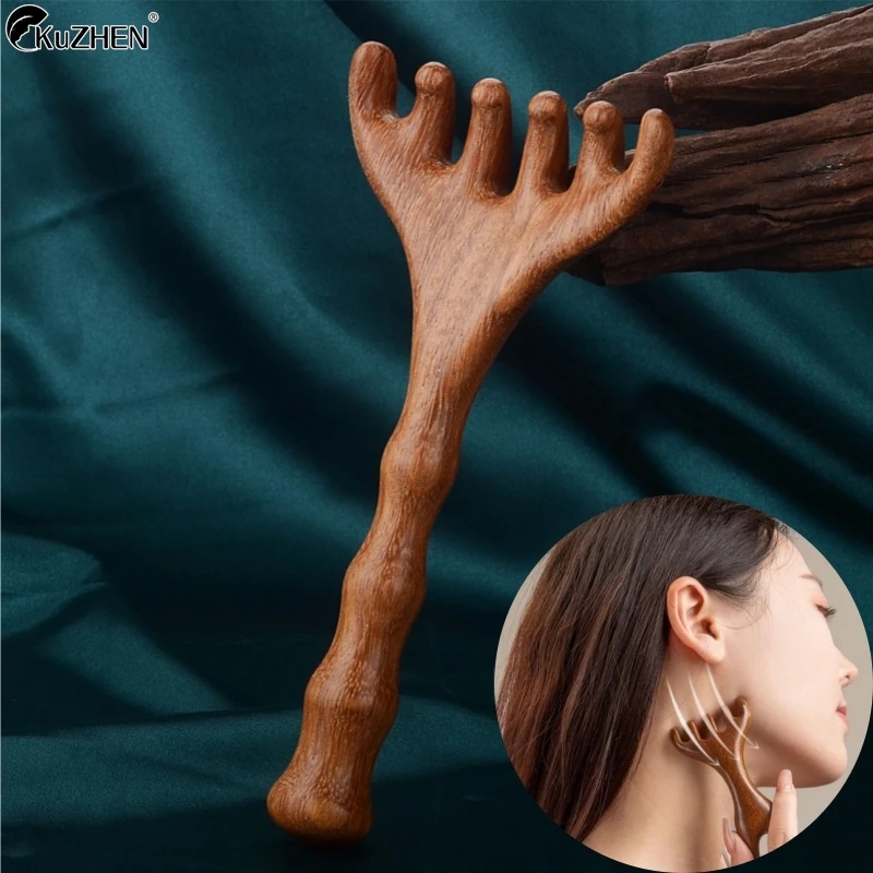 Body Meridian Massage Comb Sandalwood Deer Antlers Wide Tooth Acupuncture Help Blood Circulation Anti-static Smooth Hair