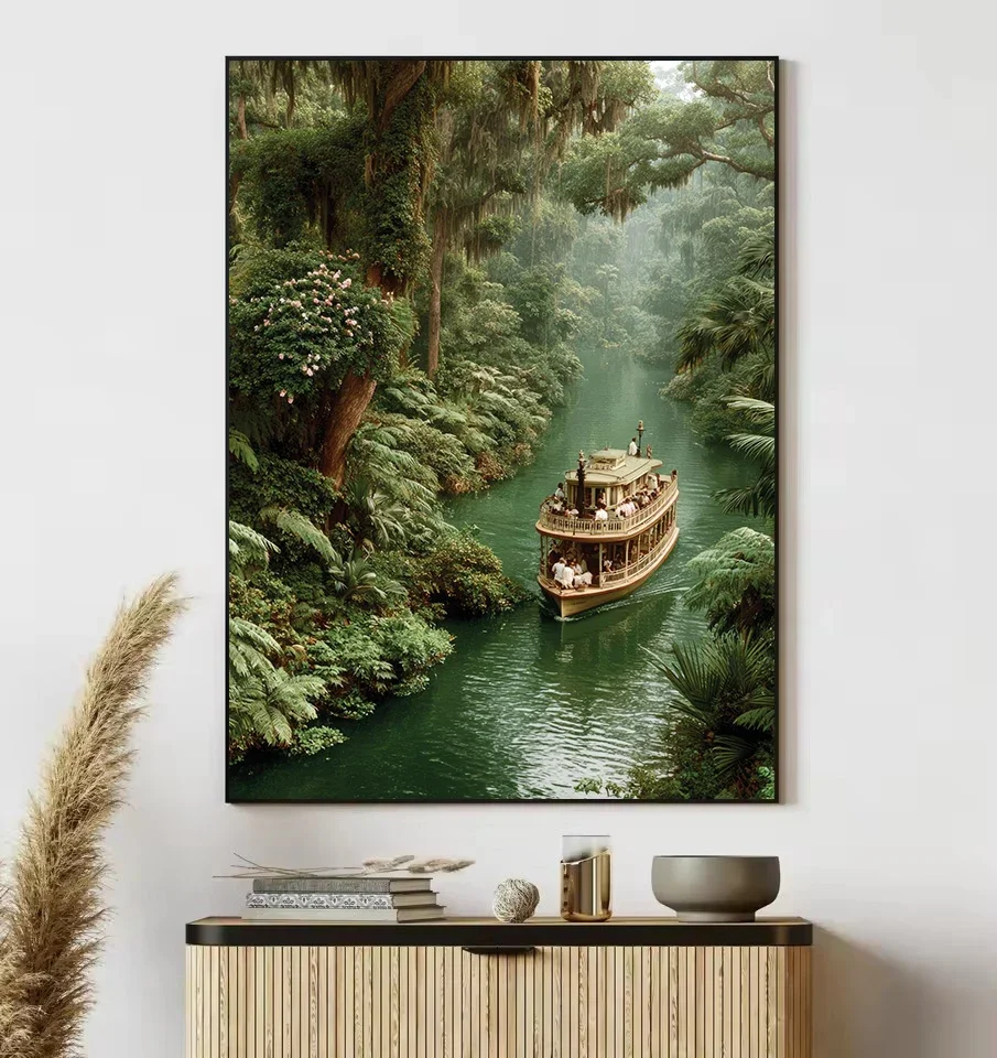 Large-sized 1pc frameless Canvas Painting Vintage Botanical Jungle River Tropical Rainforest Exotic Nature Landscape Poster Canv