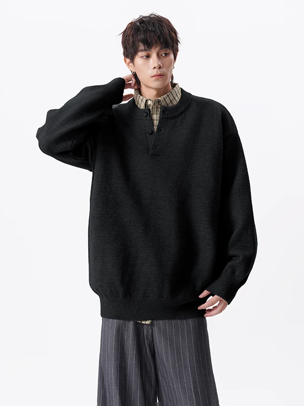 

Cleanfit американский трикотаж с воротником Sle Генри, свободный мужской базовый слой, модный брендовый высококачественный универсальный свитер, повседневный свободный крой