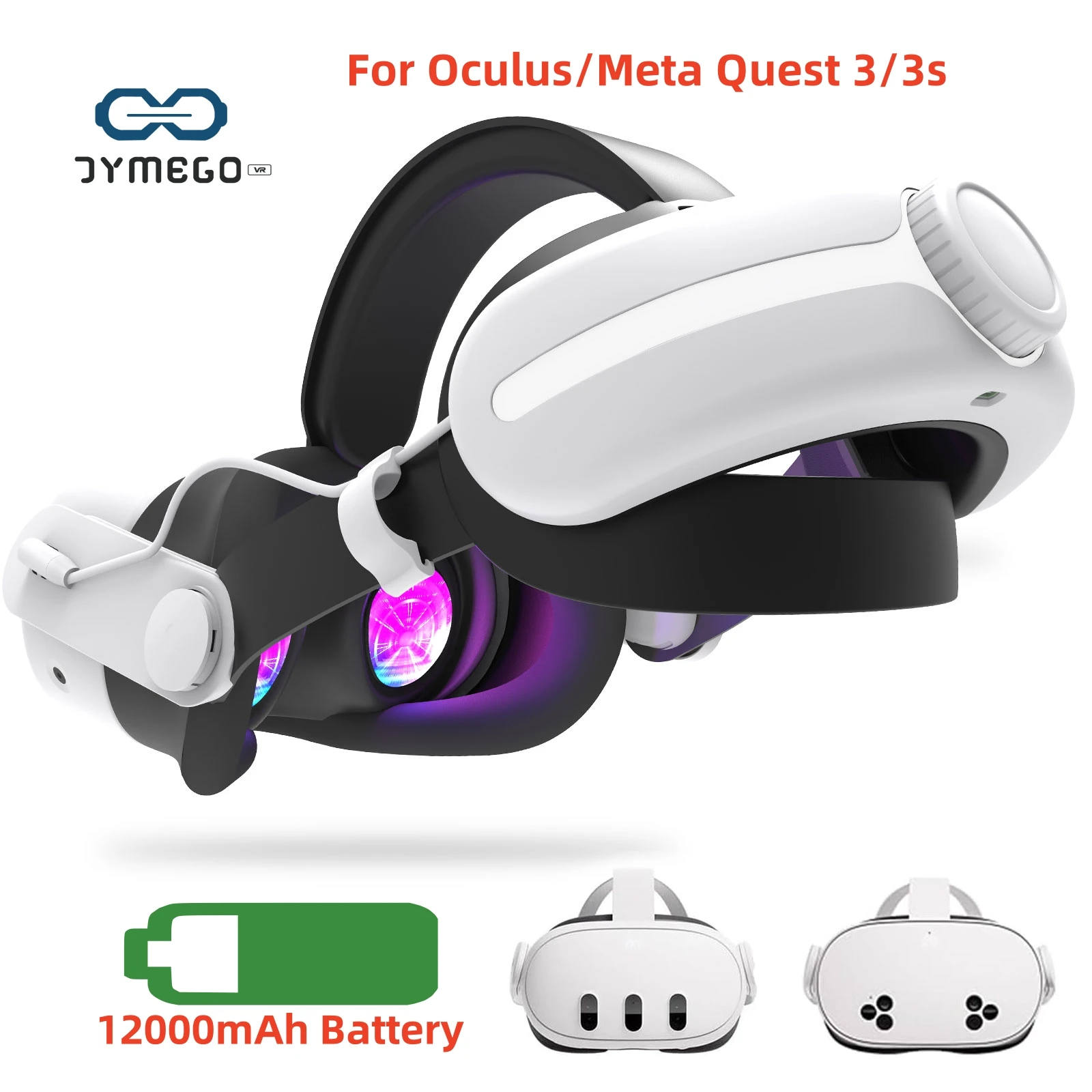 

For Oculus/meta quest 3 and quest 3s 12000mAh Battery head strap, VR Accessory for Extended Playtime, Quick Charge, Adjustable