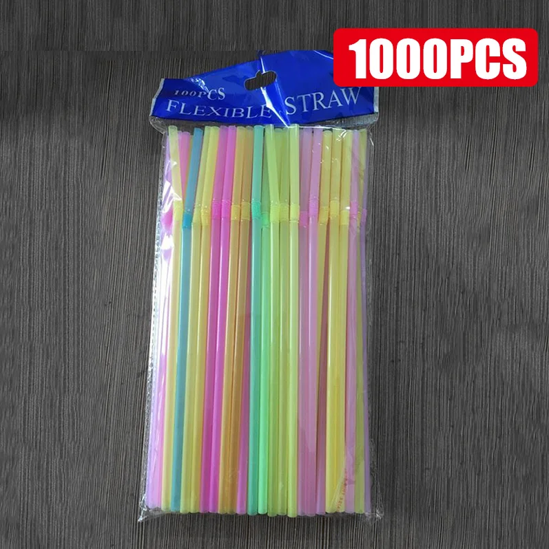100-1000PCS Rietjes Kleurrijke & Zwarte rietjes Flexibele Bruiloft Feestartikelen Drinken Drank Rietjes Keuken Groothandel