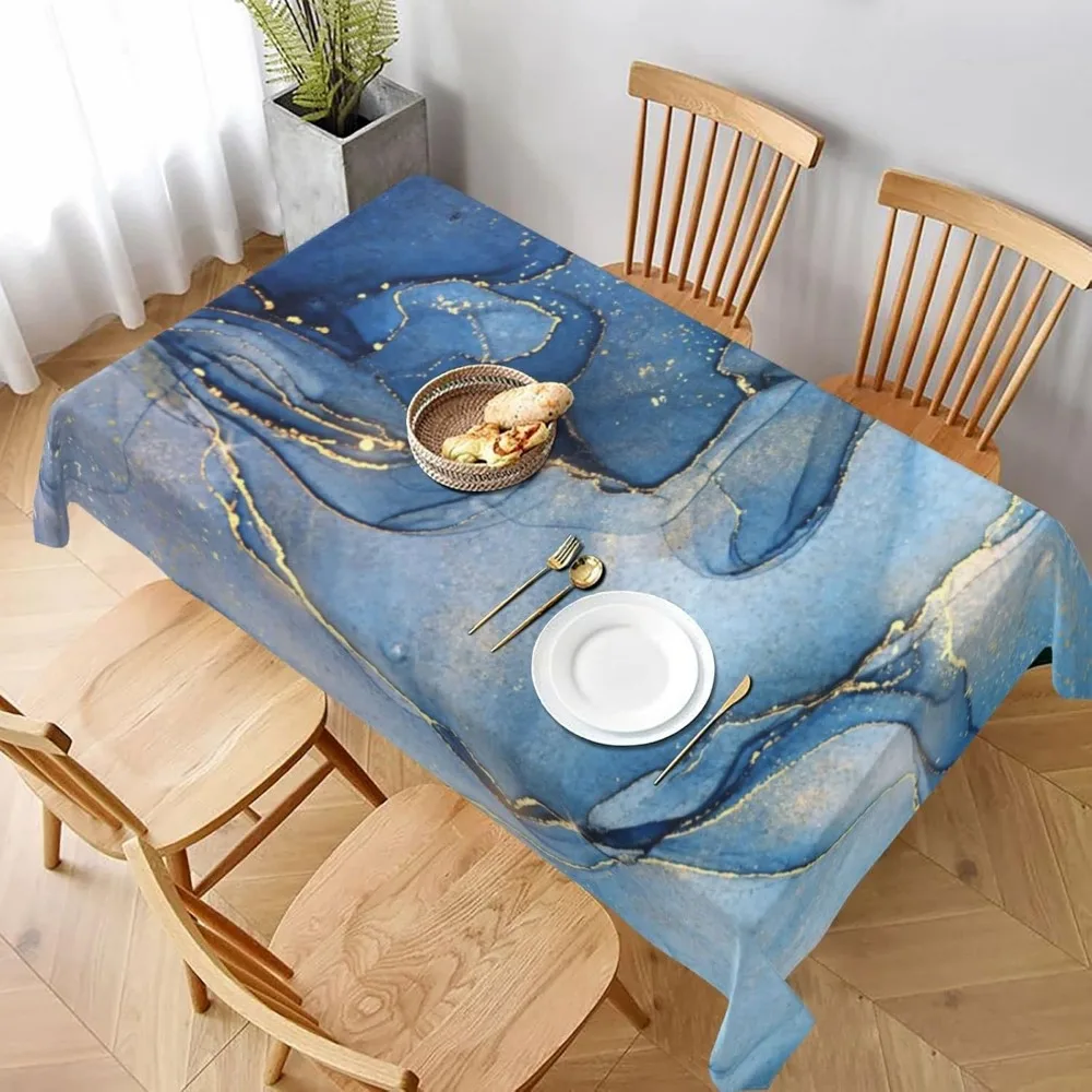 مفارش طاولة مستطيلة من الرخام الذهبي الأزرق التجريدي غطاء طاولة قابل للغسل لحفلات طعام المطبخ مقاس 60 × 90 بوصة