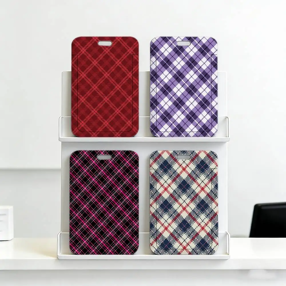Retro Plaid Premium ID Badge Holder with Neck Strap, Durable Card Cover Lanyard for Employee Work Pass, Office.