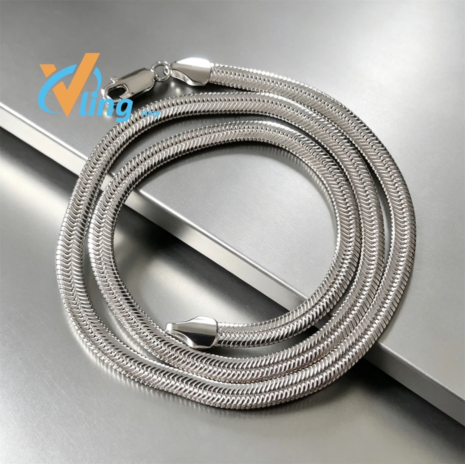 Trendy Silver Plated Herringbone Choker Necklace Flat Snake Clavicle Chain Minimalist Jewelry Gift for Female Daily Party