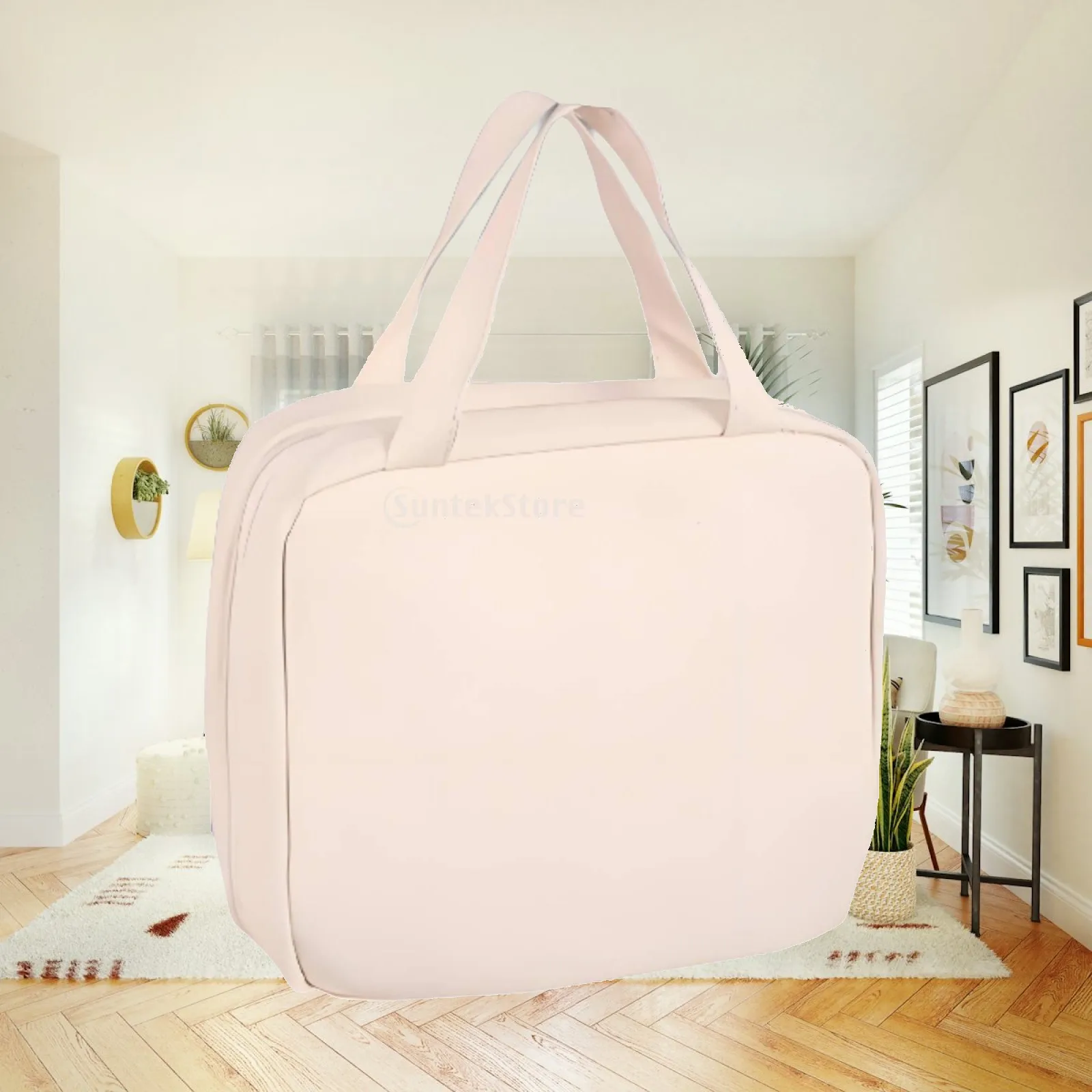 Cute Cosmetic Organizer Pouch with Sturdy Top Handle and Illuminated Mirror for Daily Use