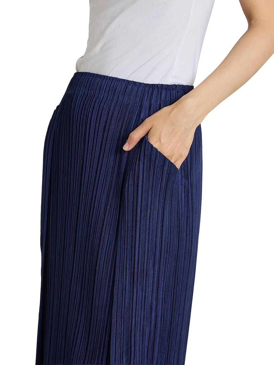 Miyake Pleated Elasticized Waist Side Slits On-seam Pockets Maxi