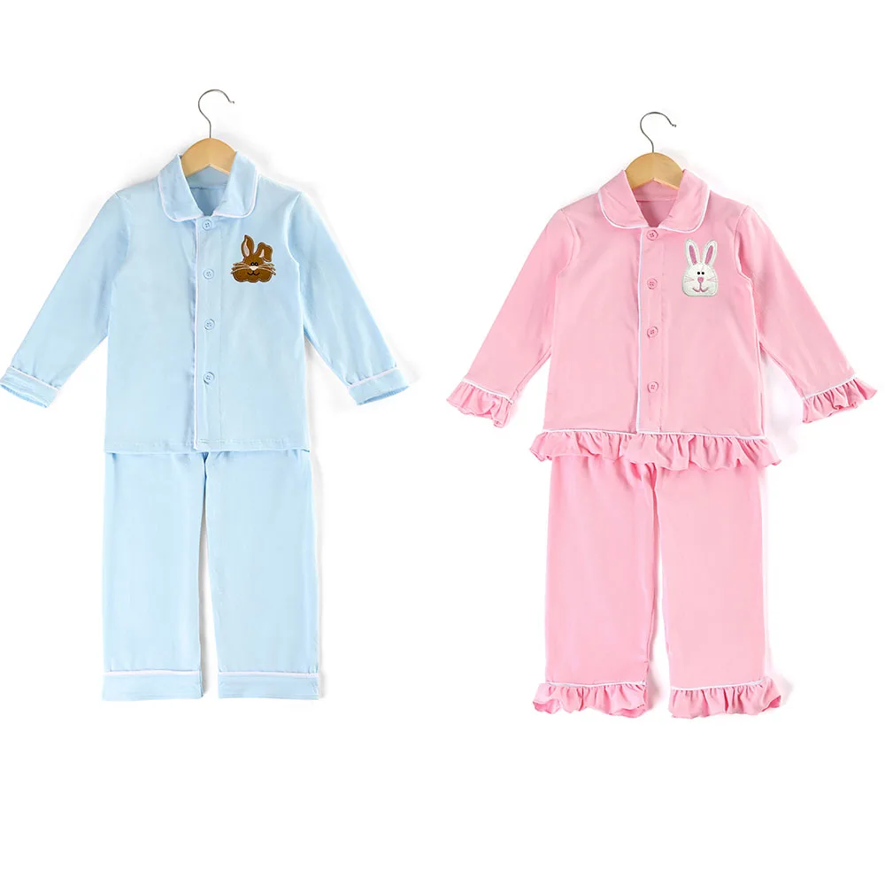 Monogram Cotton Plain color Baby Boys Girls Pajamas Loungewear easter bunny Kids Pyjamas