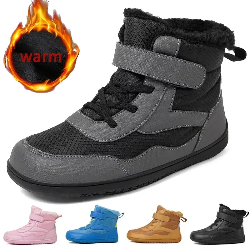 

2024 winter boots Suitable for Little Big children's wide-foot warm cotton boots for boys and girls barefoot snow boots
