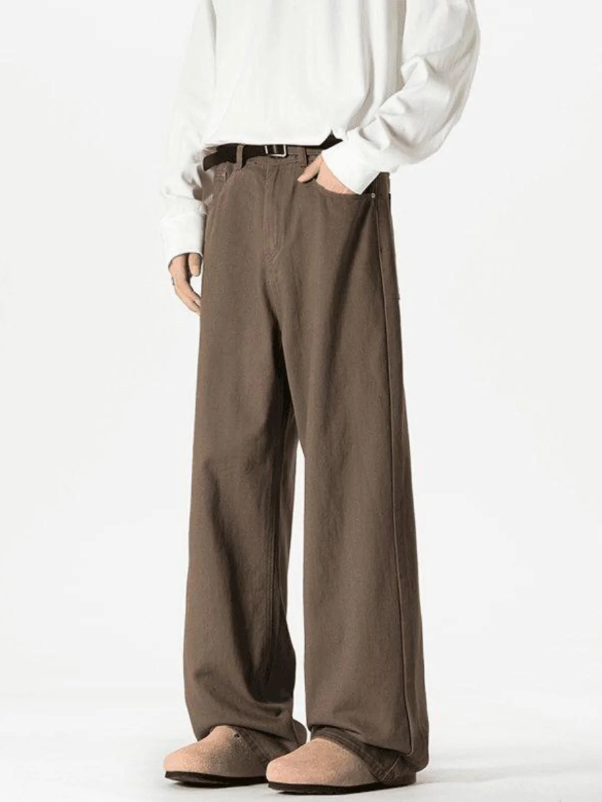 Cleanfit American Style Retro Basic Men's Jeans Straight Loose Brown Casual Long Pants Autumn Wear Youth Trend Cotton Denim