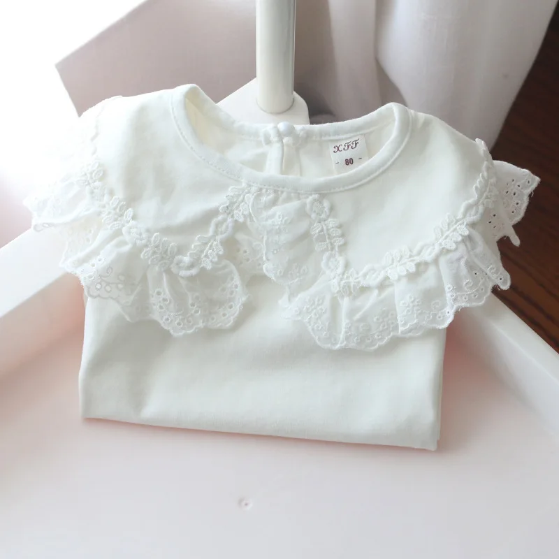 

Baby Girls Basic White Cotton t shirt with lace collar Toddler Tops Kids Clothes 1-7Y