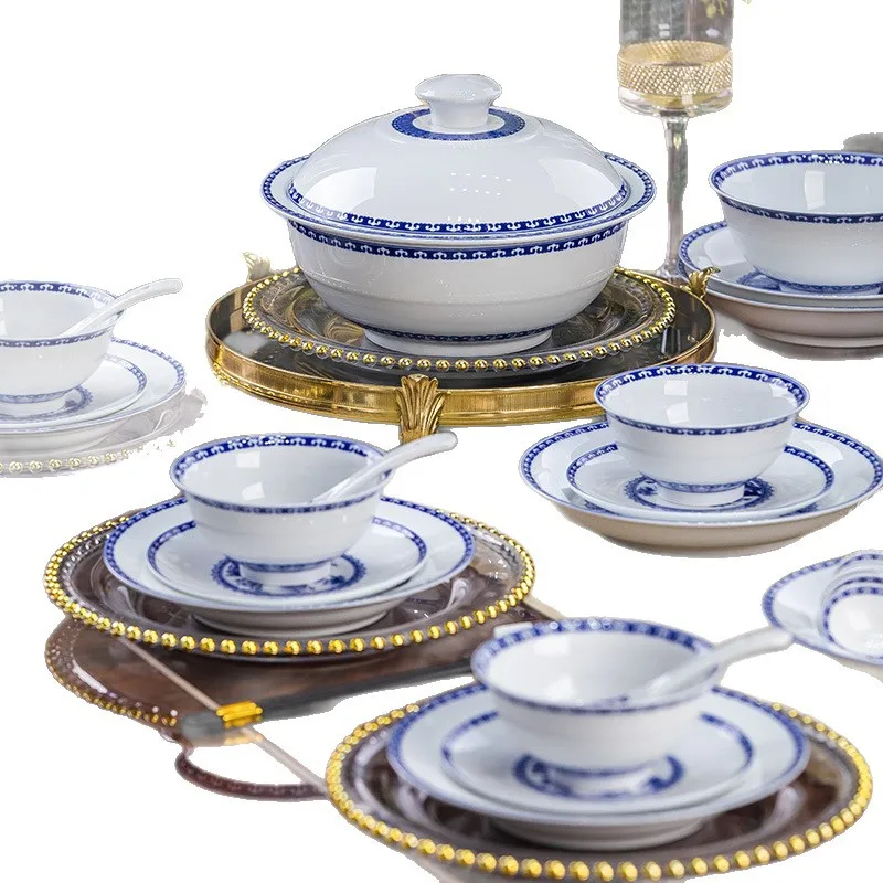 Jingdezhen blue and white porcelain tableware high white porcelain tableware bowl plate set household ceramic dishes
