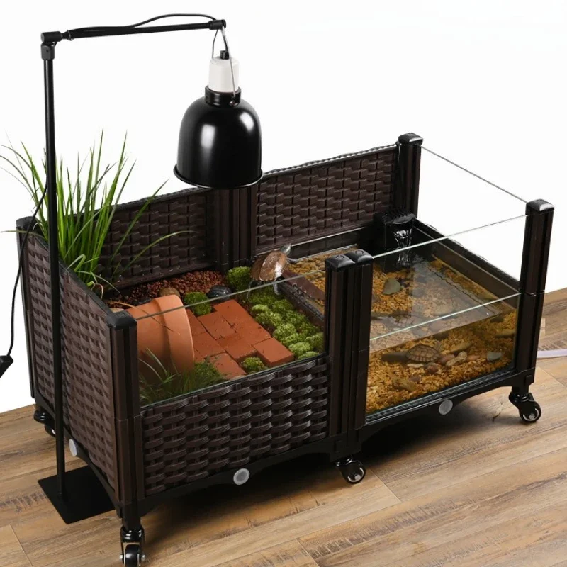 Ecological turtle tank household large-scale landscaping turtle special glass feeding platform yellow edge planting box villa