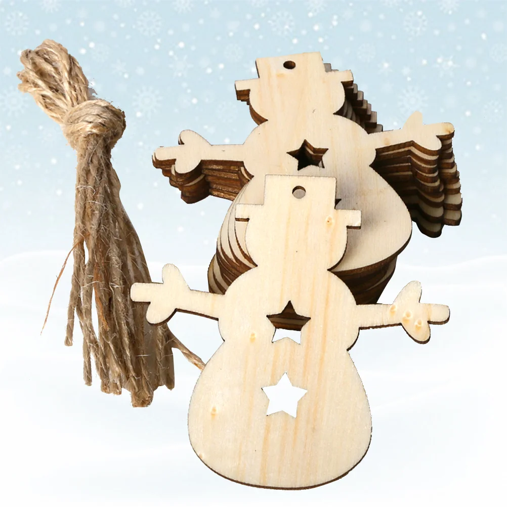 

10Pcs Christmas Wooden Hanging Pendant Snowman Design DIY Unfinished Crafts for Ornament Scrapbooking Sign Making Decor