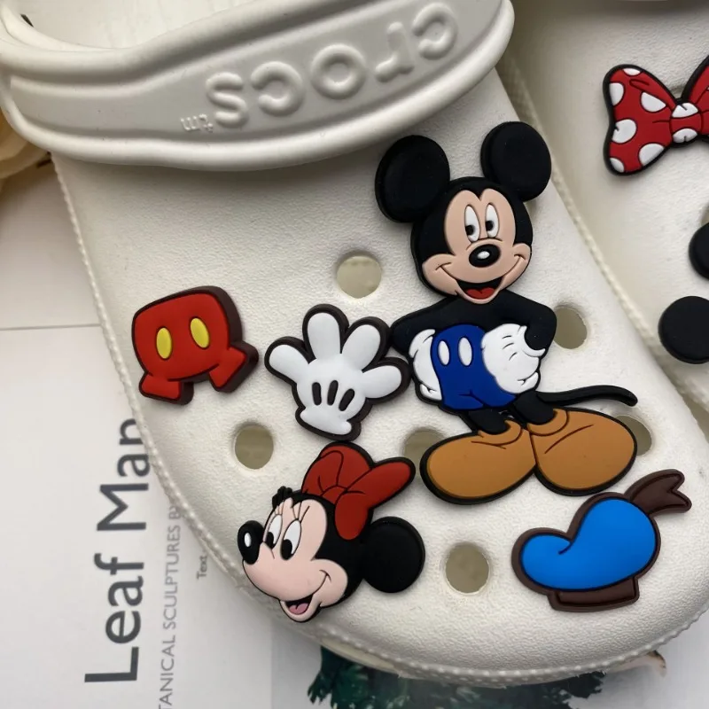 9Pcs Disney Cartoon Mickey Minnie Shoe Charms for Clogs Bubble Slides Sandals PVC Shoe Buckle Shoe Decorations Accessories Gift