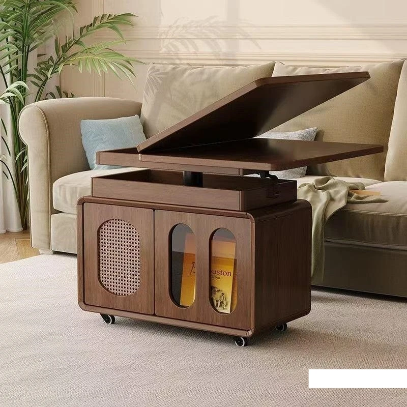 

wood liftable folding mobile multi-functional coffee table sofa edge retro living room creative simple Chinese style
