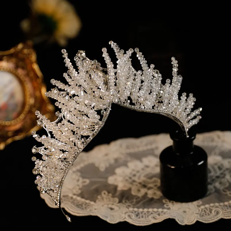تاج الزفاف غطاء الرأس الكورية نمط الراقية أنيقة فاخرة الزفاف فستان رسمي اكسسوارات الإناث عيد ميلاد الكبار تاج