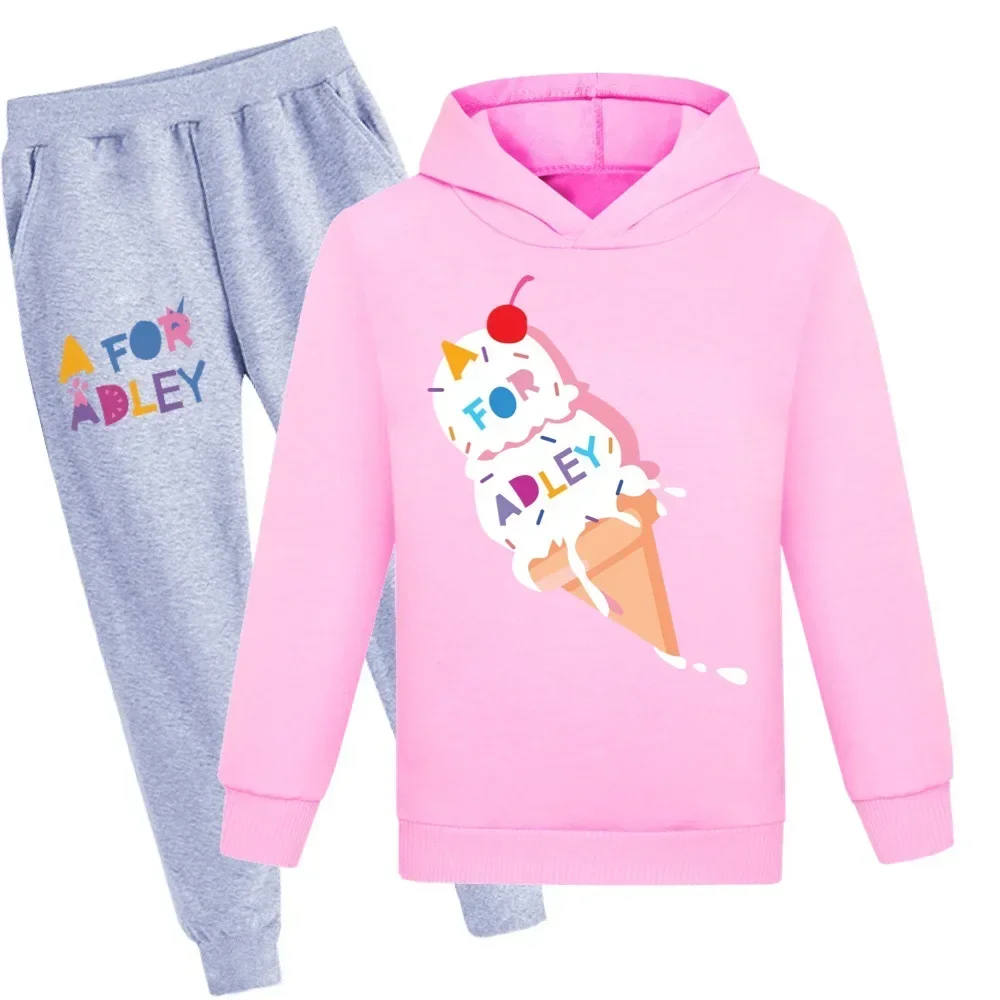 Sudadera con capucha de dibujos animados A FOR ADLEY para niños, ropa de otoño 2024, sudaderas con capucha para niñas pequeñas, pantalones, conjunto de 2 uds, traje deportivo para niños, ropa para niños