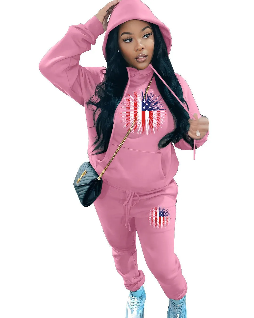 Fashion Flag Element Printed Women's Sports Hoodie +pants 2 Piece Set  Spring and Autumn Street Women Casual Pants suit S--3XL