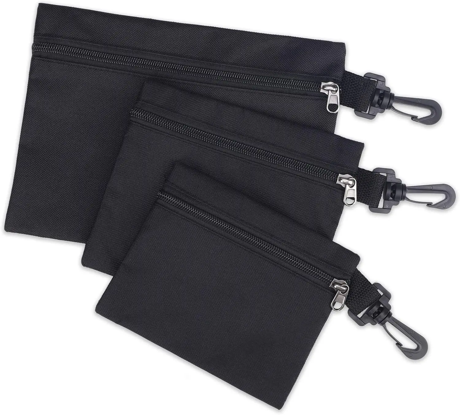 

3-Pack Heavy Duty Waterproof Zipper Tool Pouch Bags with Carabiner Clip for Tools and Electronics in Black