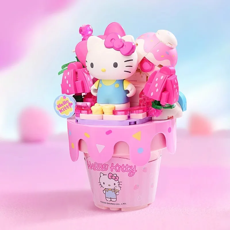 New Keeppley Sanrio Building Blocks Hello Kitty Kuromi Pochacco Ice Cream Cone Splicing Model Ornaments Gift Educational Toys