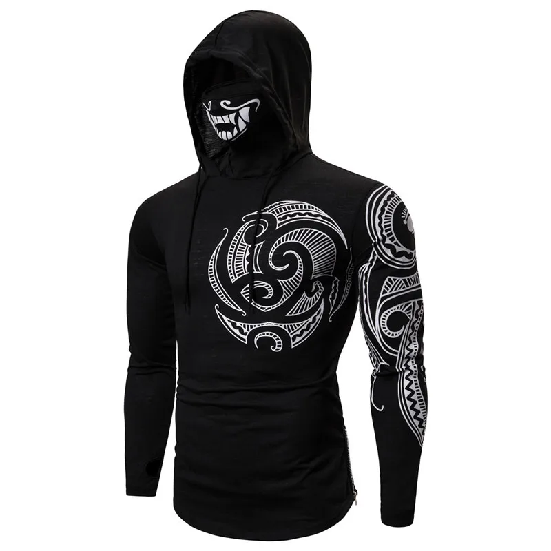 HKSH Spring Summer Elastic Hooded T-shirts Men's Tide Dark Ninja Sweatshirt Skull Mask Streetwear Fashion Print Chic Tops HK1826