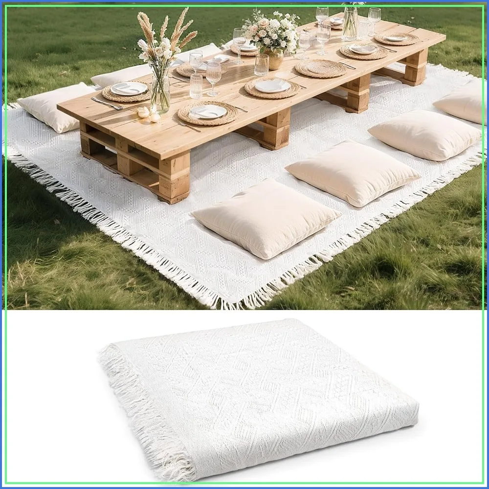 

Extra Large 91x71 Outdoor Picnic Blanket, Woven Cotton with Fringe for Camping, Wedding, Beach, Machine Washable