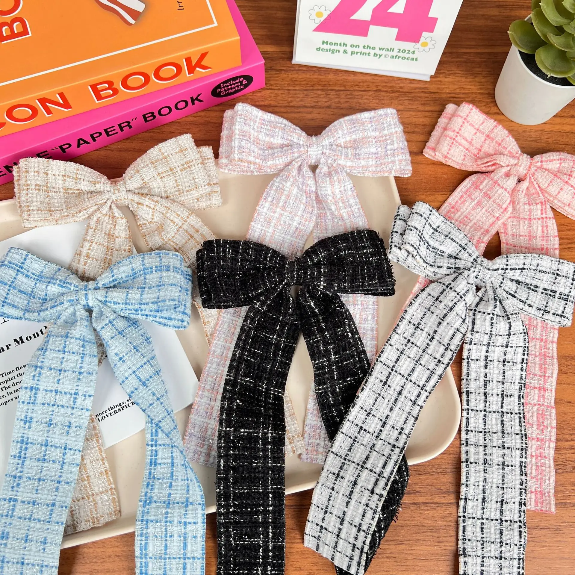 

36pc Retro Tartan Plaid Hair Clips for Women And Girls Long Tassel Cotton Fabric Bow Hairpins Wedding Hairgrips Bulk Pack