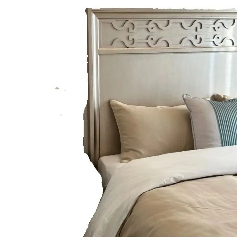 

American architectural revival solid wood carving flower, retro master bedroom double bed French retro, old mortise and tenon