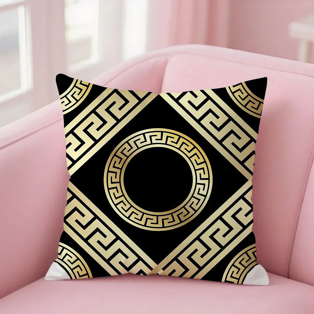 Greek Style Pattern Pillow Case Square Double Sided Printing Short Plush Sofa Cushion Cover Bedroom Bedside Pillow