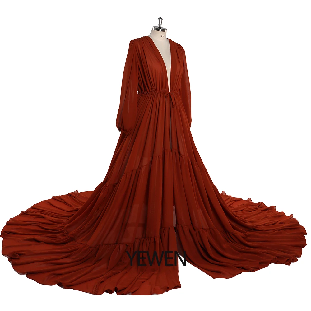 Chiffon Elastic Cuffs Long Sleeves Dress fpr Photoshoot Gown for Pregnancy Shoot Photograhy Props Open Front YEWEN YW220217-1